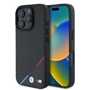 Bmw Iphone 16 Pro Case Official Licensed M Collection Mag Safe Compatible Pu Carbon Tricolor Stripes With Metal Logos Protective Case Cover Designed For Iphone 16 Pro 2024 Black Featured