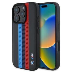 Bmw Iphone 16 Pro Max Case Official Licensed M Collection Mag Safe Compatible Perforated Tricolor Stripes With Printed Logos Protective Case Cover Designed For Iphone 16 Pro Max Featured