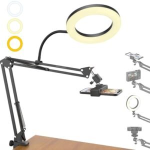 Brolaviya Overhead Video Mobile Stand With 10inch Ring Light Metal Arm1 4 Ball Head For Cameragoprowith Mobile Bracket And Flexible Clip Arm Featured