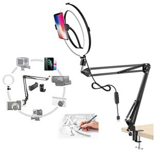 Brolaviya Overhead Video Mobile Stand With 10inch Ring Light Metal Arm1 4 Male Adaptor For Cameragopromobile Bracket For Videodesktopbedroom Office Featured