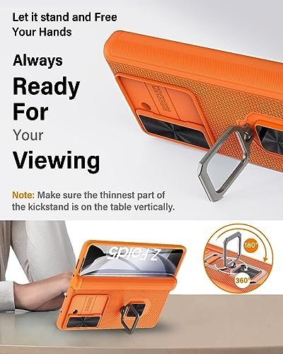 Bxyjy For Samsung Galaxy Z Fold 5 Case With Slide Lens Cover Built In Ring Kickstand Screen Protector Hinge Protection 360 Full Body Rugged Phone Cover For Samsung Z Fold 5 5g 2023 Orang Featured