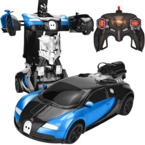 Cable World 2 In 1 Rc Robot Car For Kids Car To Robot Car For Kids Remote Control Vehicle With One Button Change 360rotating Drifting 114 Scale Blue Featured
