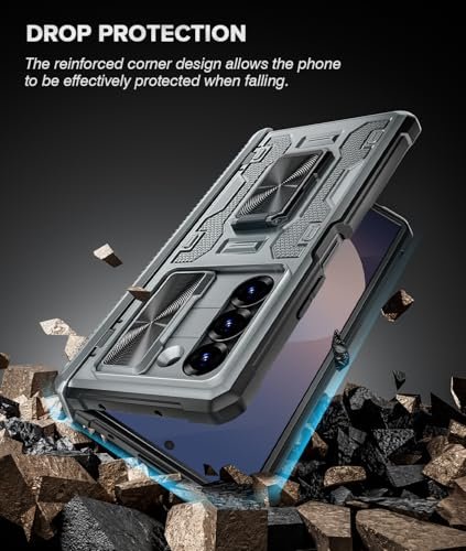 Caka Case For Galaxy Z Fold 6 Full Body Pc Tpu Dual Layer Shockproof Case With Ring Stand Screen Protector Hinge Protection Slide Camera Cover Silver Featured