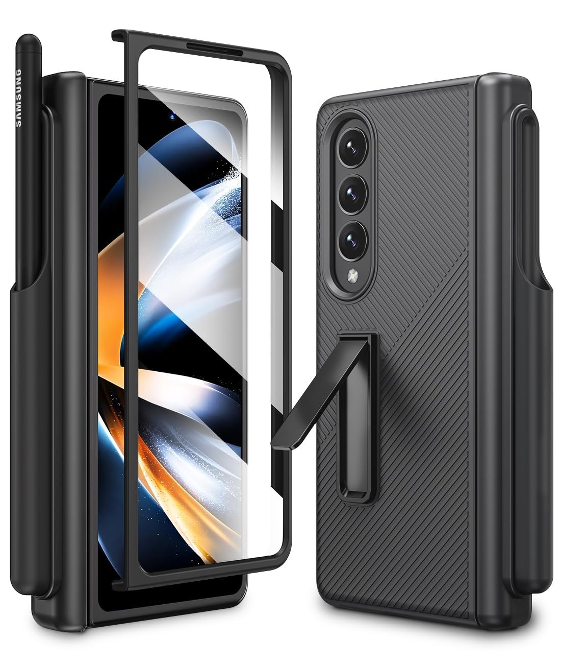 Caka For Galaxy Z Fold 4 Case With Screen Protector S Pen Holder Kickstand Hinge Protection 360 Military Grade Full Body Shockproof Phone Cover For Samsung Fold 4 2022 Black Featured