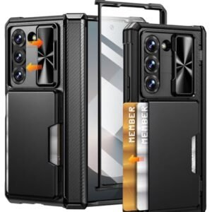 Caka For Galaxy Z Fold 6 Case With Card Holder Wallet Slide Camera Cover Screen Protector Hinge Protection Dual Layer Pc Tpu Heavy Duty Rugged Phone Case For Samsung Galaxy Z Fold 6 Black Featured