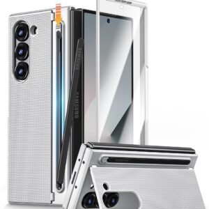 Caka For Galaxy Z Fold 6 Case With S Pen Holder Slot Hidden Kickstand Front Screen Protector Wireless Charging Slim Phone Case For Samsung Galaxy Z Fold 6 Silver Featured