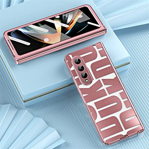 Case For Samsung Galaxy Z Fold 4 5g Fashion Pattern Hinge Protection Clear Pc Cover With Screen Protector Full Protection Rose Gold Featured
