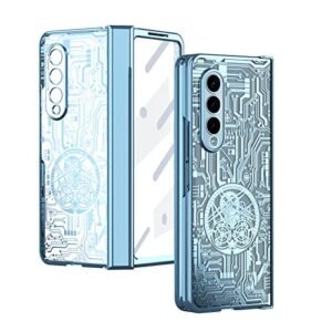 Case For Samsung Galaxy Z Fold 4 5g Mechanical Gear Pattern Hinge Protection Clear Plating Pc Cover With Screen Protector Full Protection Blue Featured
