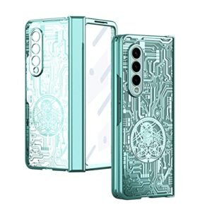 Case For Samsung Galaxy Z Fold 4 5g Mechanical Gear Pattern Hinge Protection Clear Plating Pc Cover With Screen Protector Full Protection Green Featured