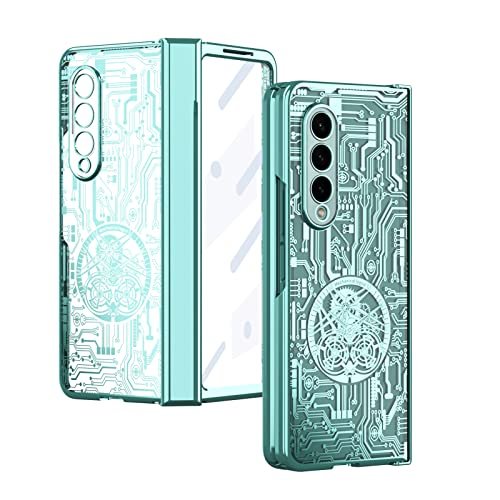 Case For Samsung Galaxy Z Fold 4 5g Mechanical Gear Pattern Hinge Protection Clear Plating Pc Cover With Screen Protector Full Protection Green Featured