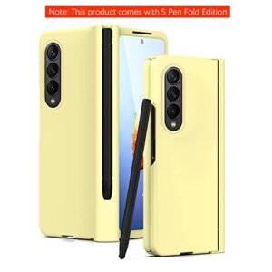 Case For Samsung Galaxy Z Fold 4 Hinge S Pen Holder Hard Pc Cover With S Pen Replacement Full Protection Yellow Featured