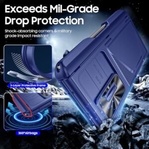 Cenmaso For Samsung Galaxy Z Fold 6 Case With S Pen Holder Wallet Card Holder Slide Camera Cover Hinge Protection Screen Protector Rfid Blocking Shockproof Protection Case For Z Fold 6 Blue Featured