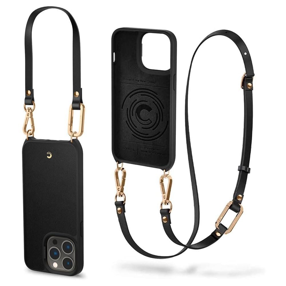 Classic Charm For Iphone 13 Pro Case Faux Leather Crossbody Strap Iphone 13 Pro Back Cover Black Featured