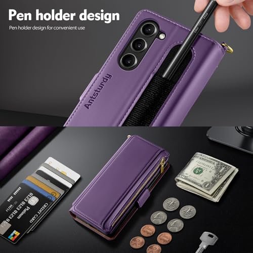 Compatible With Samsung Galaxy Z Fold 6 Case Wallet Women With%e3%80%90s Pen Holder%e3%80%91 Phone Case With Card Holder Strap Pu Leather Rfid Blocking Flip Protective Cover Credit Slots Menpurple Featured