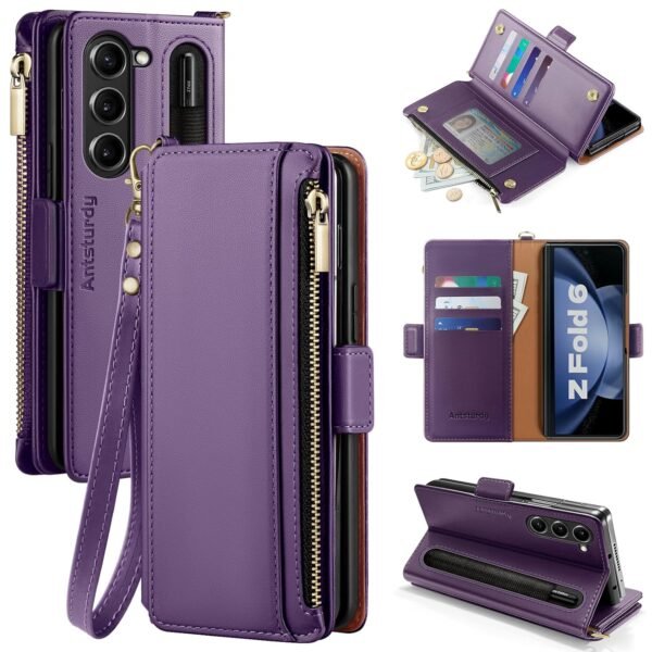 Compatible With Samsung Galaxy Z Fold 6 Case Wallet Women With%e3%80%90s Pen Holder%e3%80%91 Phone Case With Card Holder Strap Pu Leather Rfid Blocking Flip Protective Cover Credit Slots Menpurple Gallery 2