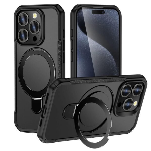 Cubix Back Case Cover For Apple Iphone 13 Pro Axis360 Series Magnetic Kickstand Shockproof Case With Car Mount Support Matte Finish And Reinforced Corners Black Gallery 8