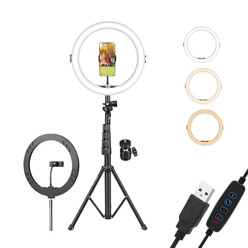 Digitek 14 Inch Led Ring Light With 5ft Stand Smartphone Mount Usb Powered Color Switch Mode Brightness Control Dual Temperature For Photo Video Shoots Makeup Vlogging Featured