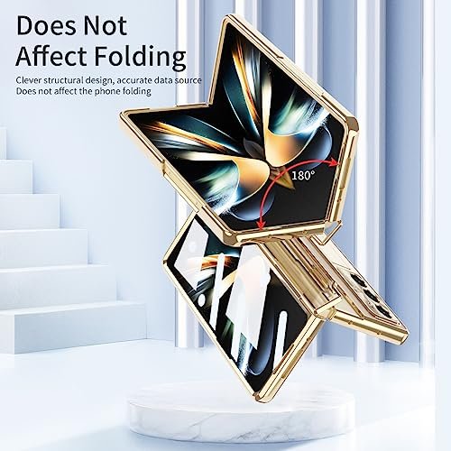 Dootoo For Samsung Galaxy Z Fold 5 Case Hinge Protection Luxury Plating Transparent All Inclusive Case Bulit In Screen Protector Kickstand Cover Gold Featured