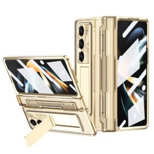 Dootoo For Samsung Galaxy Z Fold 5 Case Hinge Protection Luxury Plating Transparent All Inclusive Case Bulit In Screen Protector Kickstand Cover Gold Gallery 5