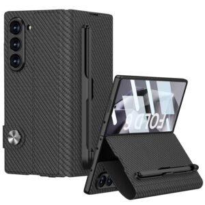 Dootoo For Samsung Galaxy Z Fold 6 Case With S Pen Pocket Luxury Leather Flip Magnetic All Inclusive Protection Z Fold 6 S Pen Holder Case Carbon Fiber Featured