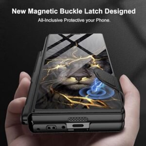 Dootoo For Samsung Galaxy Z Fold 6 With S Pen Holder Case Flip Colorful Plating Glass Hybrid Leather All Inclusive Cover For Samsung Galaxy Z Fold 6 Lion Featured
