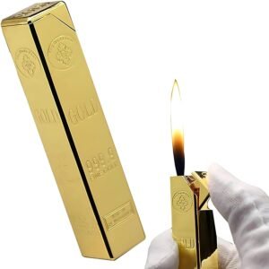 Drumstone 24 Karat Gold Bar Refillable Butane Lighter Gold Polished Pocket Lighter For Men Women Soft Flame Adjustable Flame Featured
