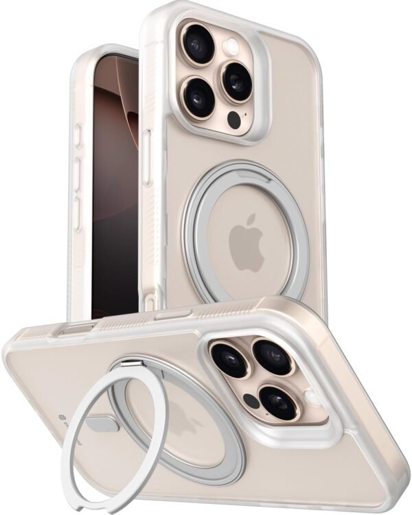 Eller Sante Astros Magpro Back Cover Case For Iphone 16 Pro With Magnetic Ring Metal Kickstand Camera Screen Protector Tpu Shockproof 10ft Drop Protection Compatible With Mag Safe White Gallery 7
