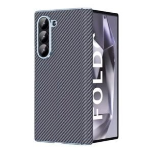 Episode Crom Plating Carbon Fiber Case For Samsung Galaxy Z Fold 5 With Mirror Glass And Hinge Protraction Folding Shockproof Cover Gray Featured