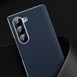 Episode Crom Plating Carbon Fiber Case For Samsung Galaxy Z Fold 6 With Mirror Glass And Hinge Protraction Folding Shockproof Cover Blue Featured