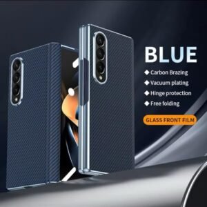 Episode Crom Plating Carbon Fiber Case For Samsung Galaxy Z Fold 6 With Mirror Glass And Hinge Protraction Folding Shockproof Cover Blue Gallery 2
