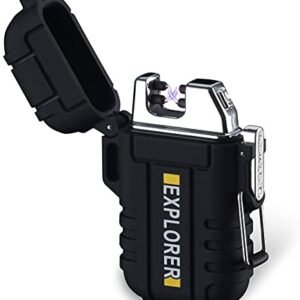 Explorer Waterproof And Windproof Flameless Double Arc Rechargeable Lighter Allow Resin Made Black Pocket Size Featured