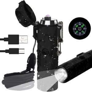 Ezlife 3 In 1 Waterproof Rechargeable Electric Lighter With Flashlight Compass Dual Arc Plasma Beam Lighter Usb Rechargeable Windproof No Butane Indoor Outdoor Activities Featured