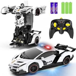 Fdj Remote Control Car Transform Car Robot One Button Deformation To Robot With Flashing Lights 2 4ghz 118 Scale Transforming Police Car Toy With 360 Degree Rotating Drifting For Boys And Girls Featured