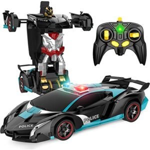 Febyhim Remote Control Car Transform Robot Rc Car With One Button Transforming 360 Degree Rotation Drifting 118 Scale Police Car Ideal Xmas And Birthday Gift Toys For 5 Year Old Boys Girlsblack Featured