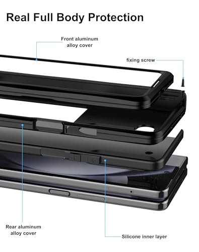 Feitenn For Samsung Galaxy Z Fold 5 Case Aluminum Metal Heavy Duty Shockproof Protective Case Rugged Case With Hinge Protection And Built In Front Screen Protector For Galaxy Z Fold 5 2023 Black Featured