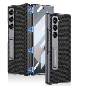 Flex Armor Ultra Hybrid Luxury Leather Case Cover For Samsung Galaxy Z Fold 6 Case Cover With Kickstand Includes Free Tempered Glass Screen Protector Comfortable Grip Scratch Resistant Featured
