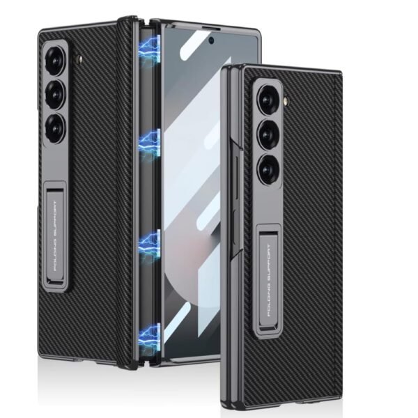 Flex Armor Ultra Hybrid Luxury Leather Case Cover For Samsung Galaxy Z Fold 6 Case Cover With Kickstand Includes Free Tempered Glass Screen Protector Comfortable Grip Scratch Resistant Featured