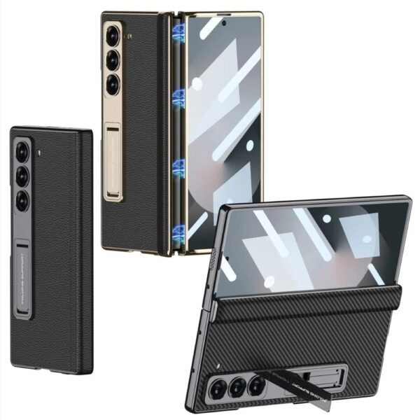 Flex Armor Ultra Hybrid Luxury Leather Case Cover For Samsung Galaxy Z Fold 6 Case Cover With Kickstand Includes Free Tempered Glass Screen Protector Comfortable Grip Scratch Resistant Gallery 1