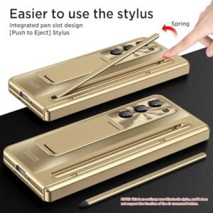 Flex Armor Ultra Hybrid Premium Luxury Design Pc Case For Samsung Galaxy Z Fold 6 With S Pen Tempered Glass Screen Protector Kickstand Comfortable Grip Scratch Resistant For Fold 6 Case Gold Featured