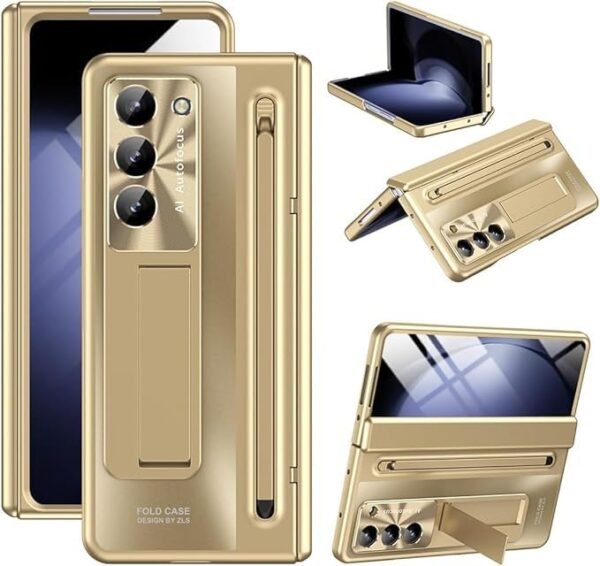 Flex Armor Ultra Hybrid Premium Luxury Design Pc Case For Samsung Galaxy Z Fold 6 With S Pen Tempered Glass Screen Protector Kickstand Comfortable Grip Scratch Resistant For Fold 6 Case Gold Gallery 4