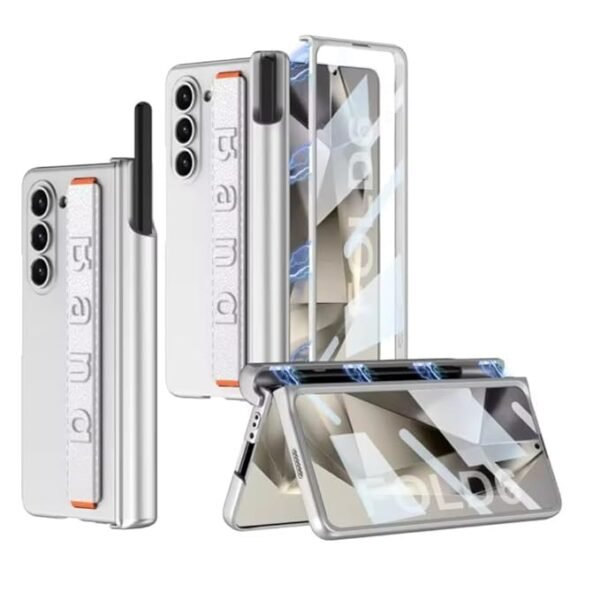 Flex Armor Ultra Hybrid Premium Strap Case For Samsung Galaxy Z Fold 6 Case With S Pen Holder Magnetic Hinge Protection Galaxy Z Fold 6 Coverscreen Protector Case For Z Fold 6 Case Silver Featured