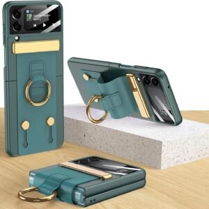 Flipkit Ultra Hybrid Premium Leatherpolycarbonatemetal Ring Case For Samsung Galaxy Z Flip 4 Cover With Hinge Protection Ring For Galaxy Z Flip 4 Case Featured