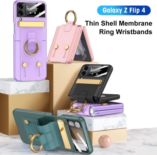 Flipkit Ultra Hybrid Premium Leatherpolycarbonatemetal Ring Case For Samsung Galaxy Z Flip 4 Cover With Hinge Protection Ring For Galaxy Z Flip 4 Case Gallery 1