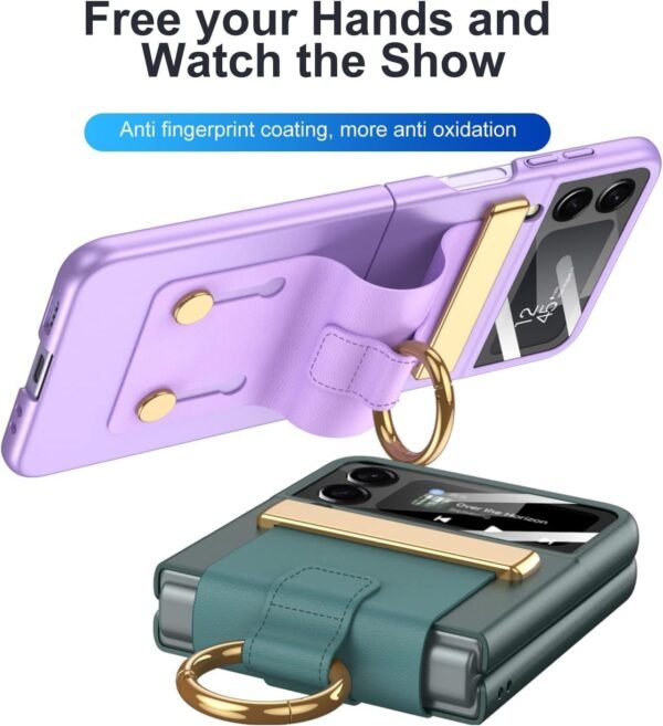 Flipkit Ultra Hybrid Premium Leatherpolycarbonatemetal Ring Case For Samsung Galaxy Z Flip 4 Cover With Hinge Protection Ring For Galaxy Z Flip 4 Case Gallery 3