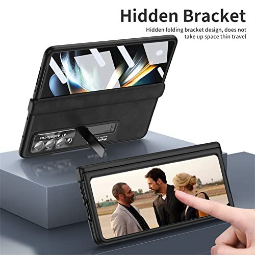 For Galaxy Z Fold 4 Case Upgraded Hinge Protection Napa Grain Leather Cover Slim Shockproof Thin Case With Kickstand Anti Scratch Protective Cover For Samsung Z Fold 4 5g Black Featured