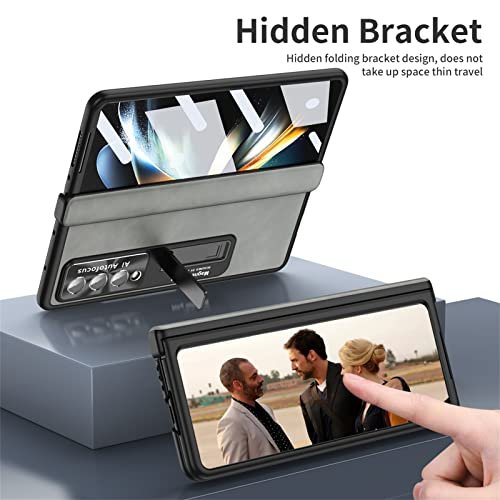 For Galaxy Z Fold 4 Case Upgraded Hinge Protection Napa Grain Leather Cover Slim Shockproof Thin Case With Kickstand Anti Scratch Protective Cover For Samsung Z Fold 4 5g White Featured