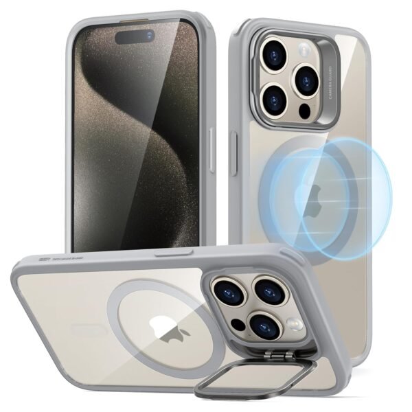 For Iphone 15 Pro Case Compatible With Magsafe Military Grade Protective Case Built In Stash Stand Phone Case Scratch Resistant Tpu Back Cover Classic Series Clear Gray Gallery 7