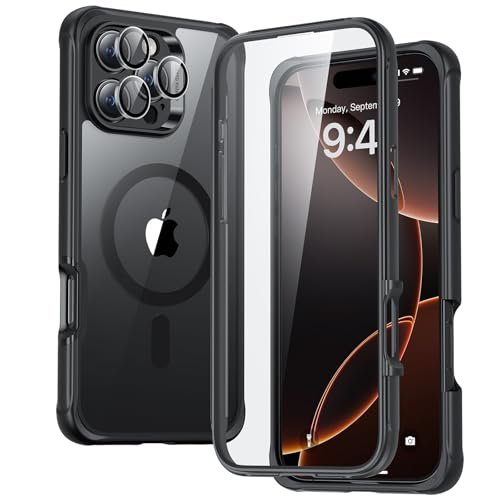For Iphone 16 Pro Max Case Compatible With Magsafe Tpu Full Body Military Grade Case For Iphone 16 Pro Max With Built In 9h Tempered Glass Screen Protector Clear Black Featured