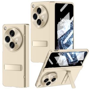 For Oneplus Open Case With Hinge Protection All Inclusive Phone Case With Kickstand Screen Protector Camera Protector Slim Hard Pc Bumper Protective Cover For Oneplus Open Gold Featured