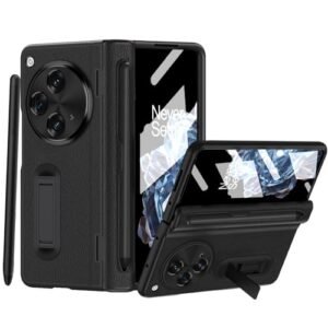 For Oneplus Open Case With Stylus Pen Holder Hinge Protection Built In Screen Protector Kickstand All Inclusive Luxury Pu Leather Phone Case For Oneplus Open 2023 Black Featured